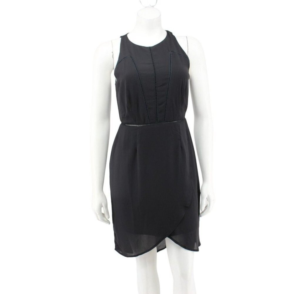 Sienna Sky Black Chiffon Ribbon Detail Sleeveless Faux Wrap Dress Size S